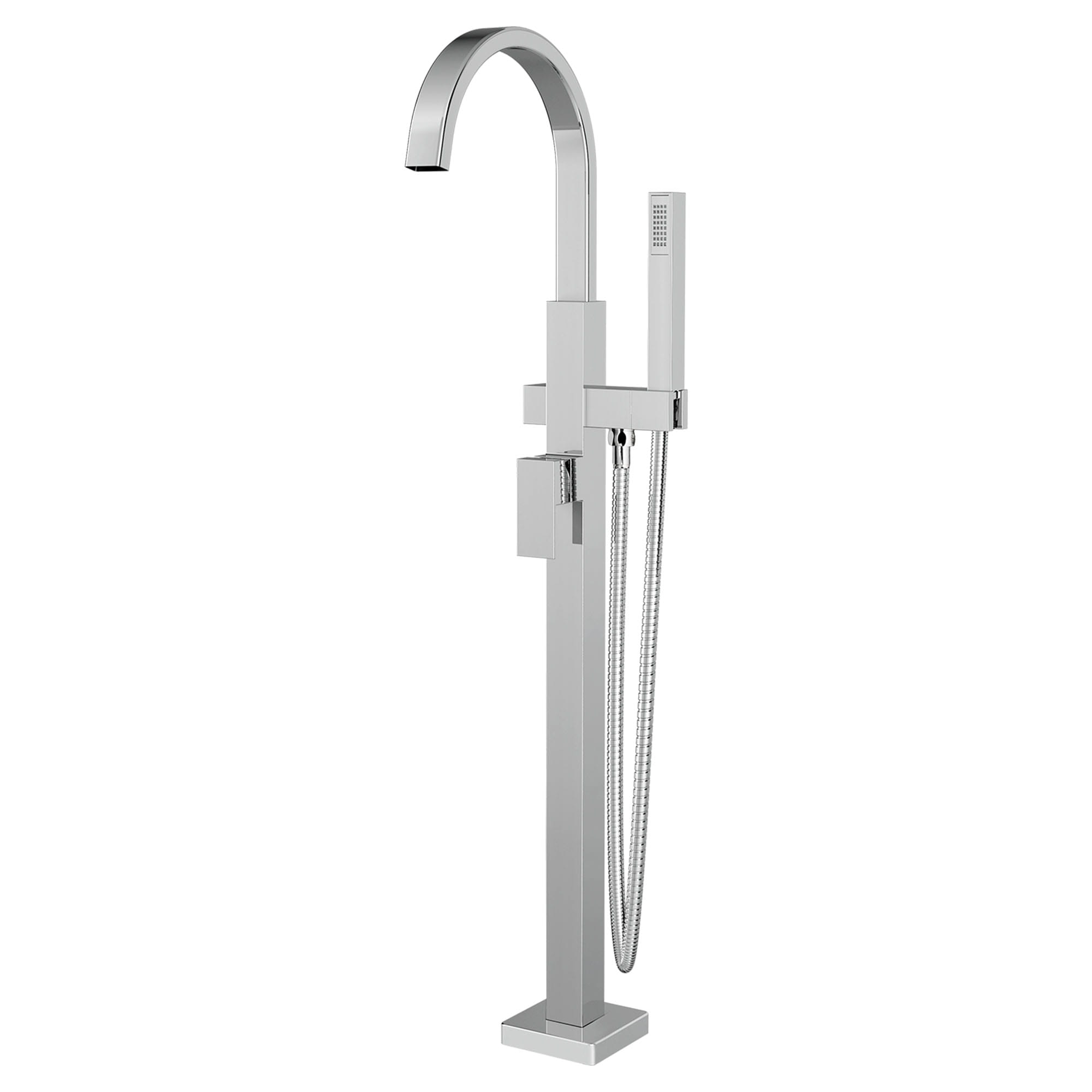 Times Square Contemporary Square Freestanding Tub Faucet with Personal Shower for Flash Rough in Valve with Lever Handle CHROME